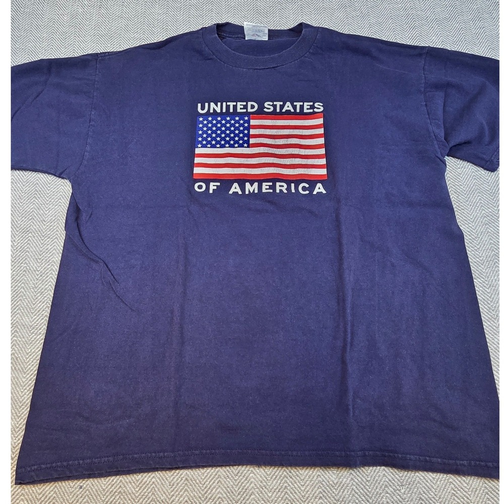 Jerzees Mens Navy Blue United States American Flag Graphic T-Shirt Large